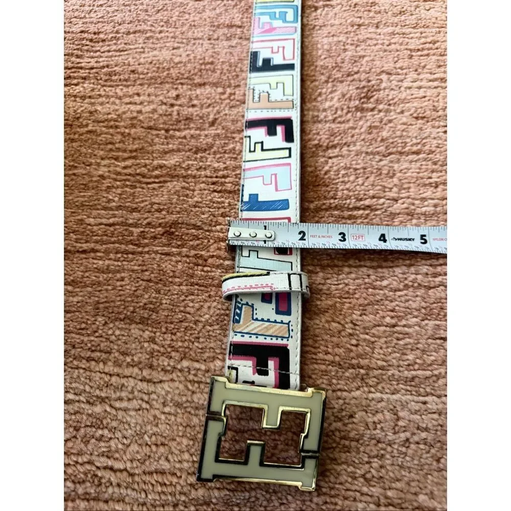 Vintage Fendi Multicolor FF Logo Leather Belt Made in Italy